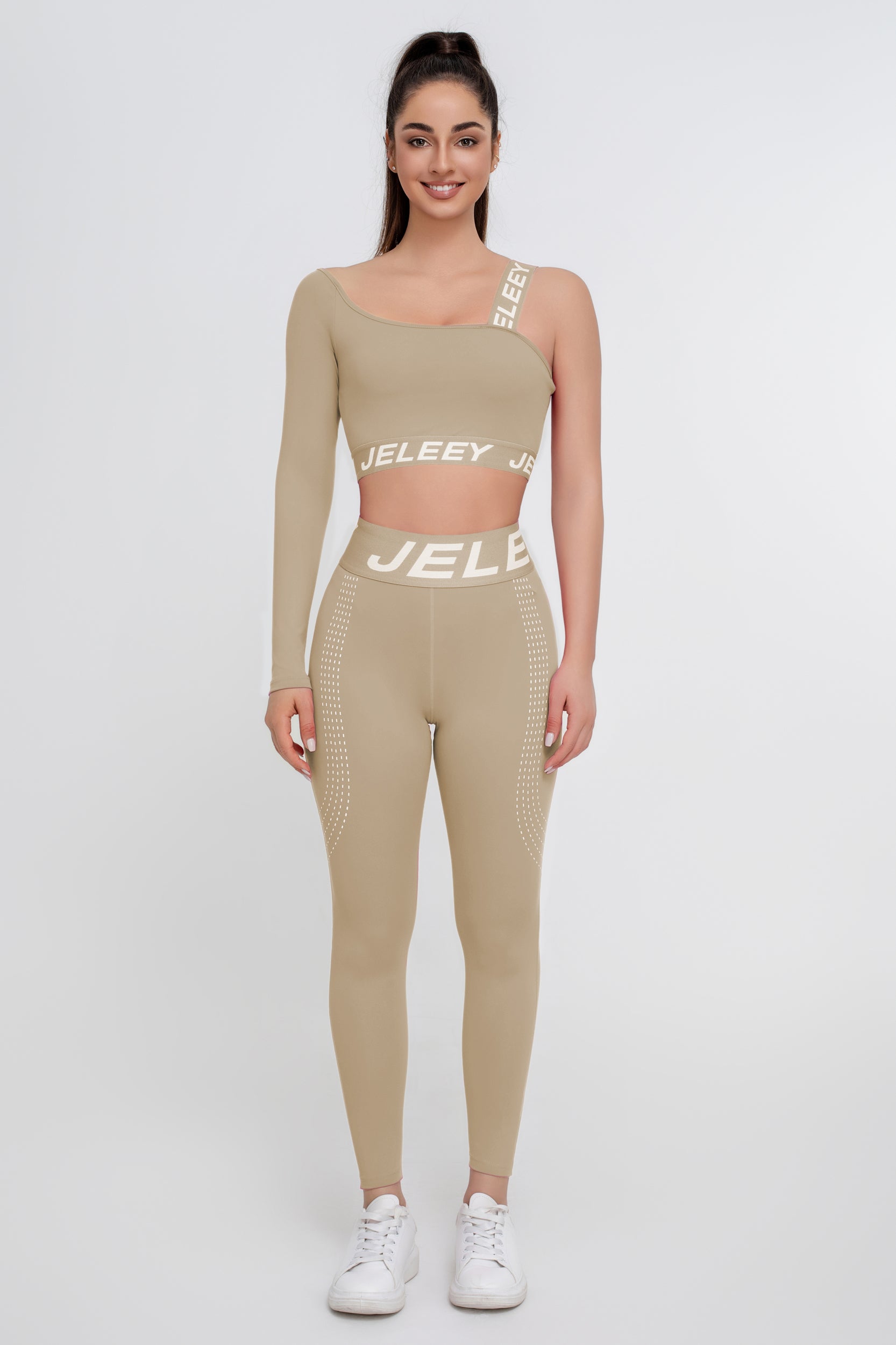 Traje deportivo sexy de dos piezas a juego de color rosa para mujer - Jeleey