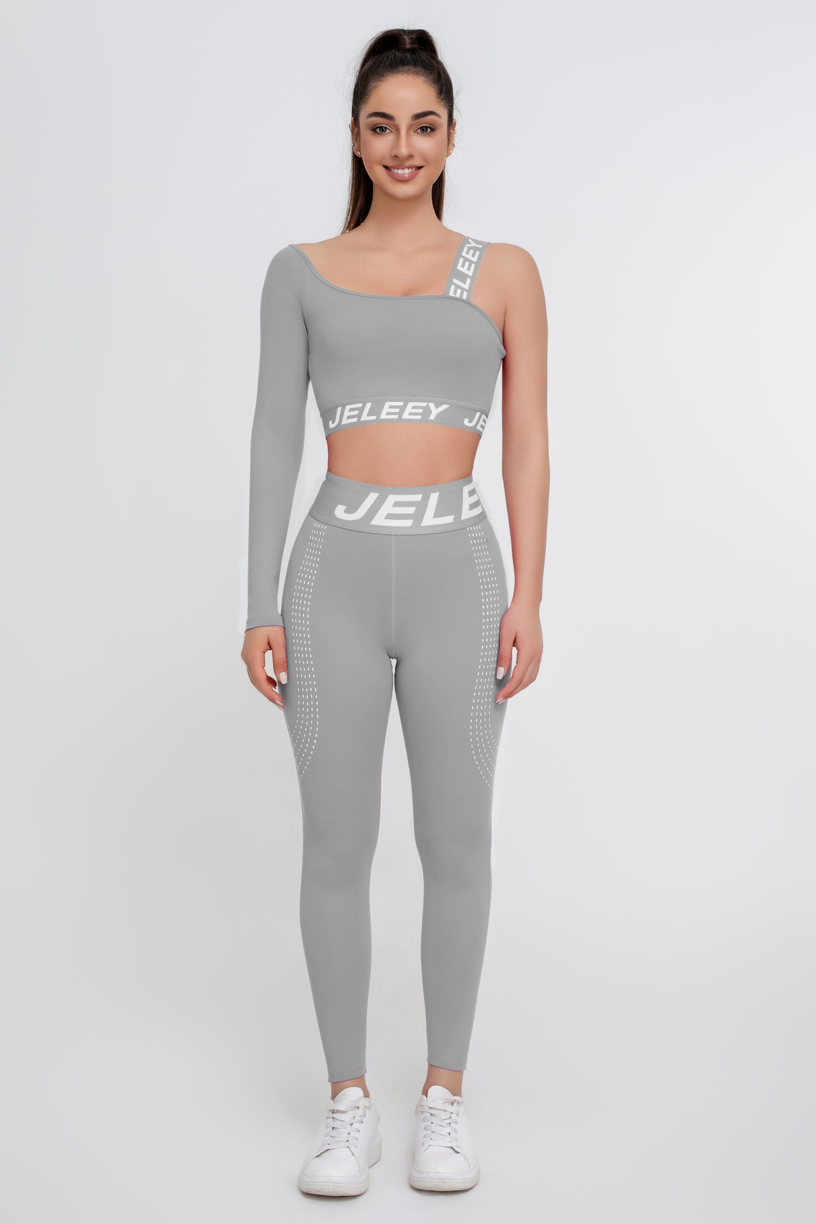 Traje deportivo sexy de dos piezas a juego de color rosa para mujer - Jeleey