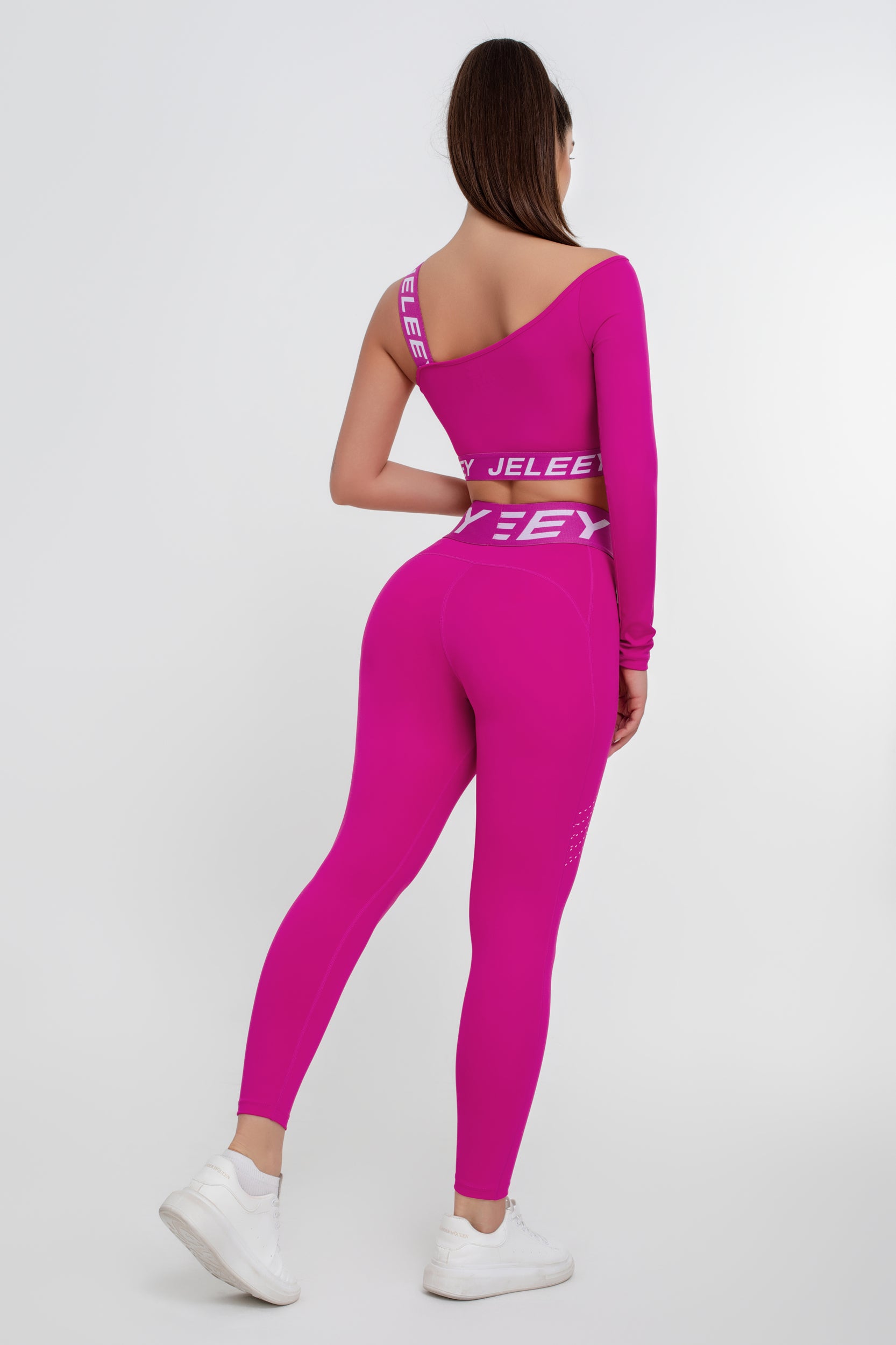 Traje deportivo sexy de dos piezas a juego de color rosa para mujer - Jeleey