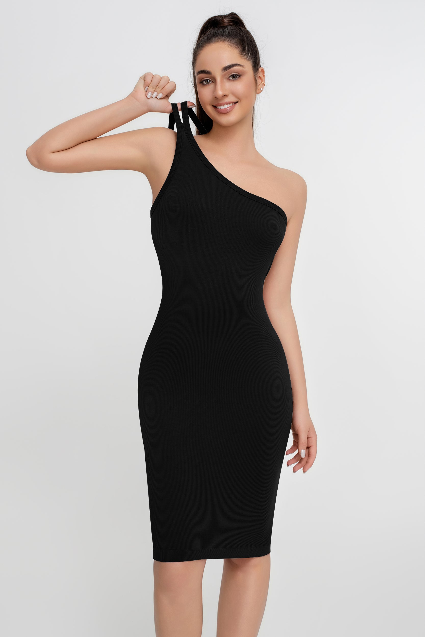 Vestido ajustado de color liso con tirantes de longitud media para mujer con espalda hermosa - Jeleey