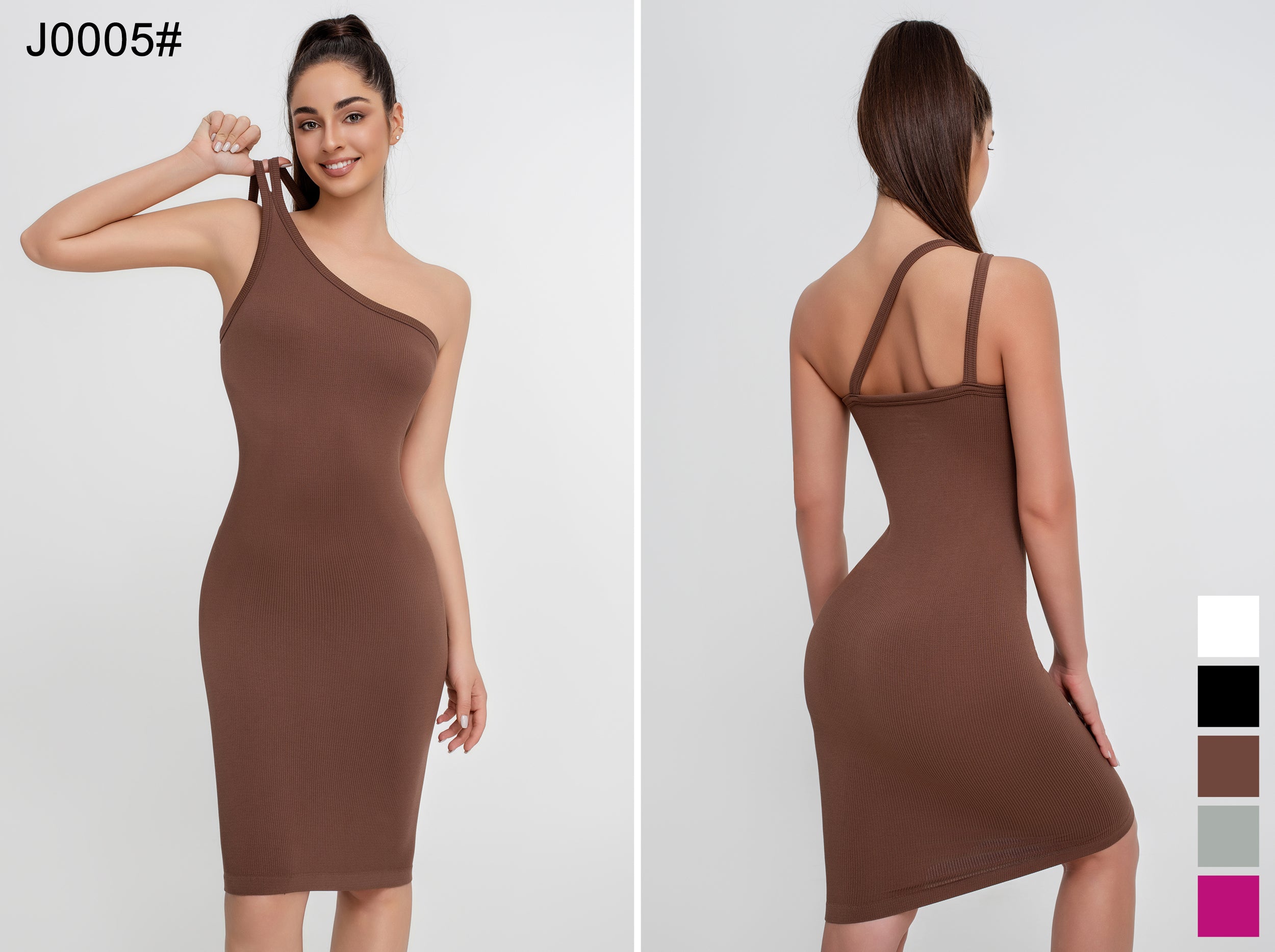 Vestido ajustado de color liso con tirantes de longitud media para mujer con espalda hermosa - Jeleey