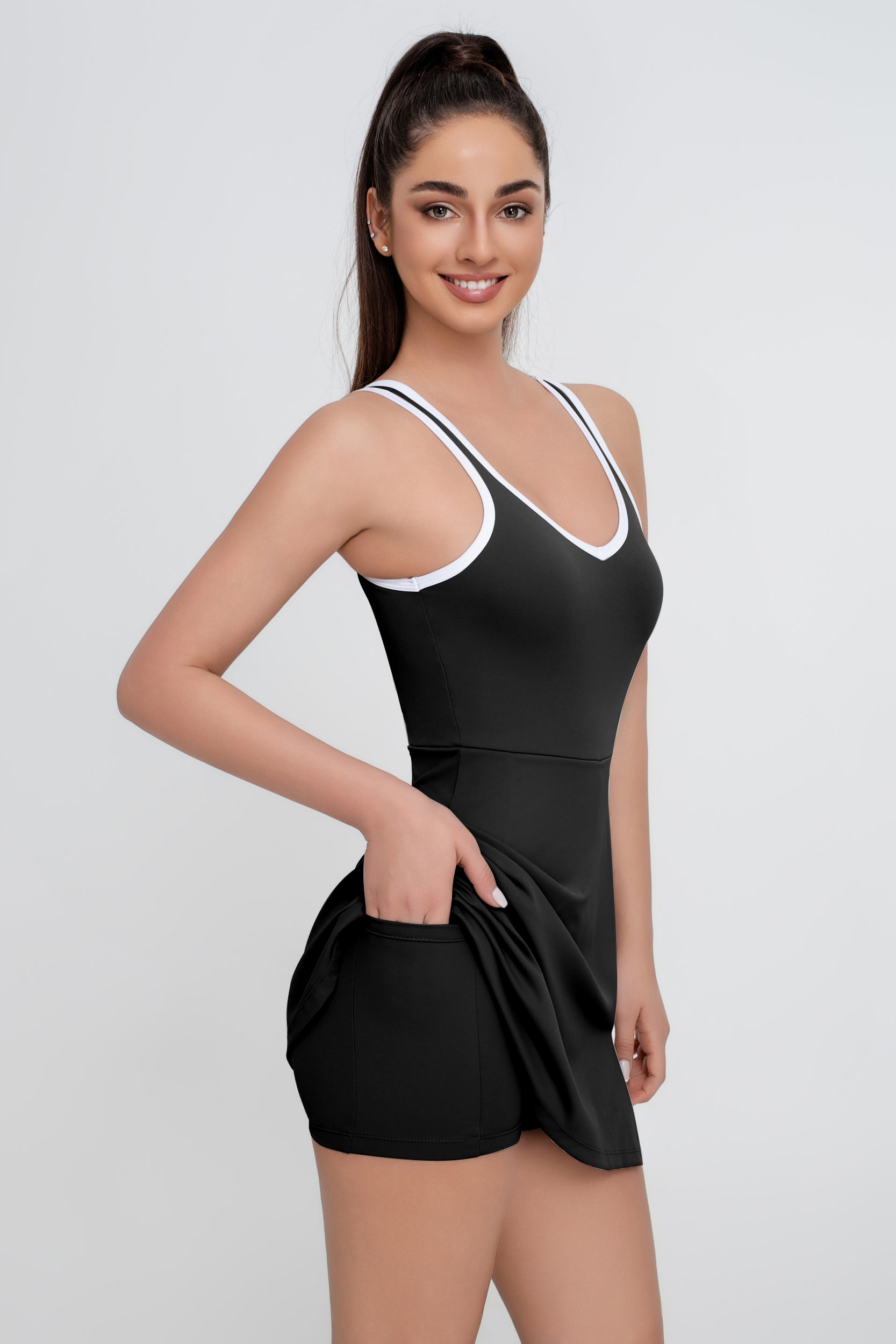 Vestido corto deportivo elástico de una pieza para mujer - Jeleey