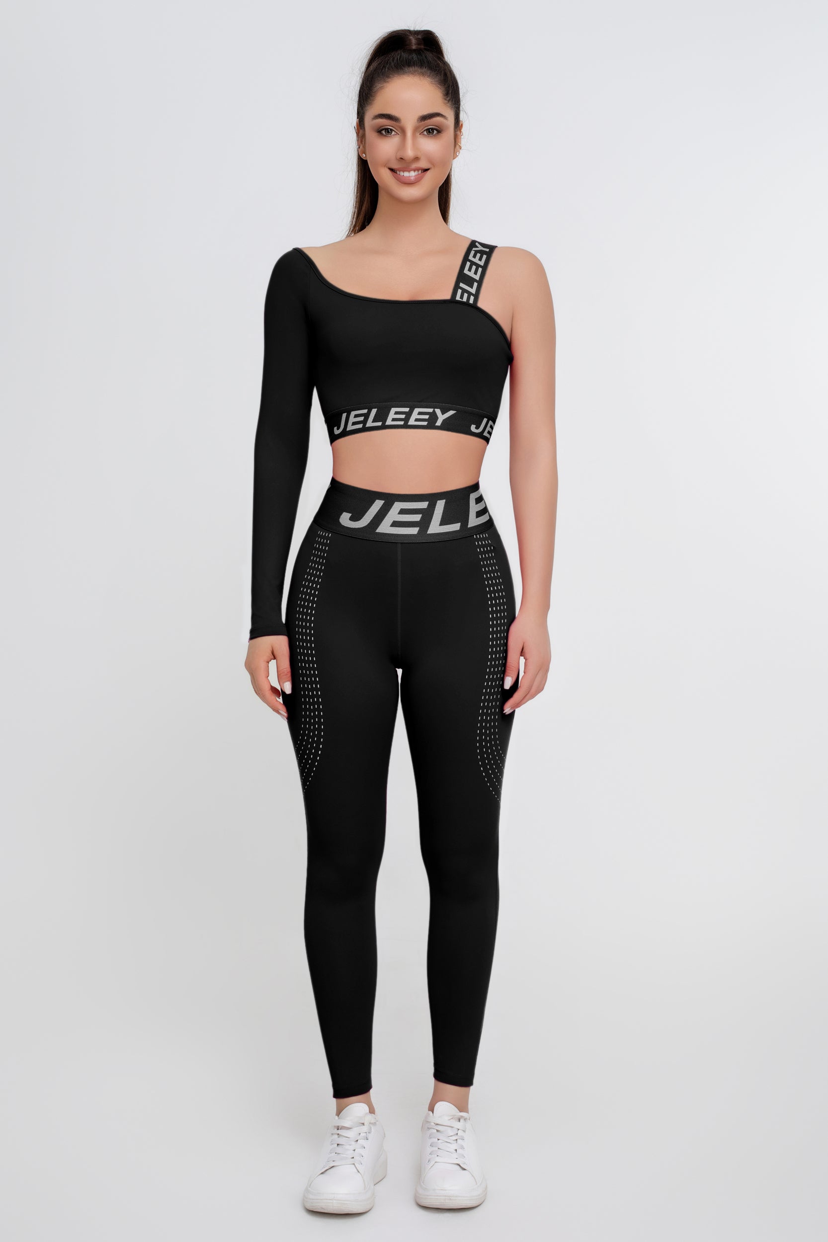 Traje deportivo sexy de dos piezas a juego de color rosa para mujer - Jeleey