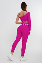 Traje deportivo sexy de dos piezas a juego de color rosa para mujer - Jeleey
