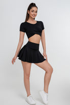 Conjunto de dos piezas de falda plisada cruzada de color liso para mujer - Jeleey