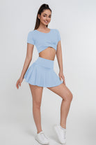 Conjunto de dos piezas de falda plisada cruzada de color liso para mujer - Jeleey
