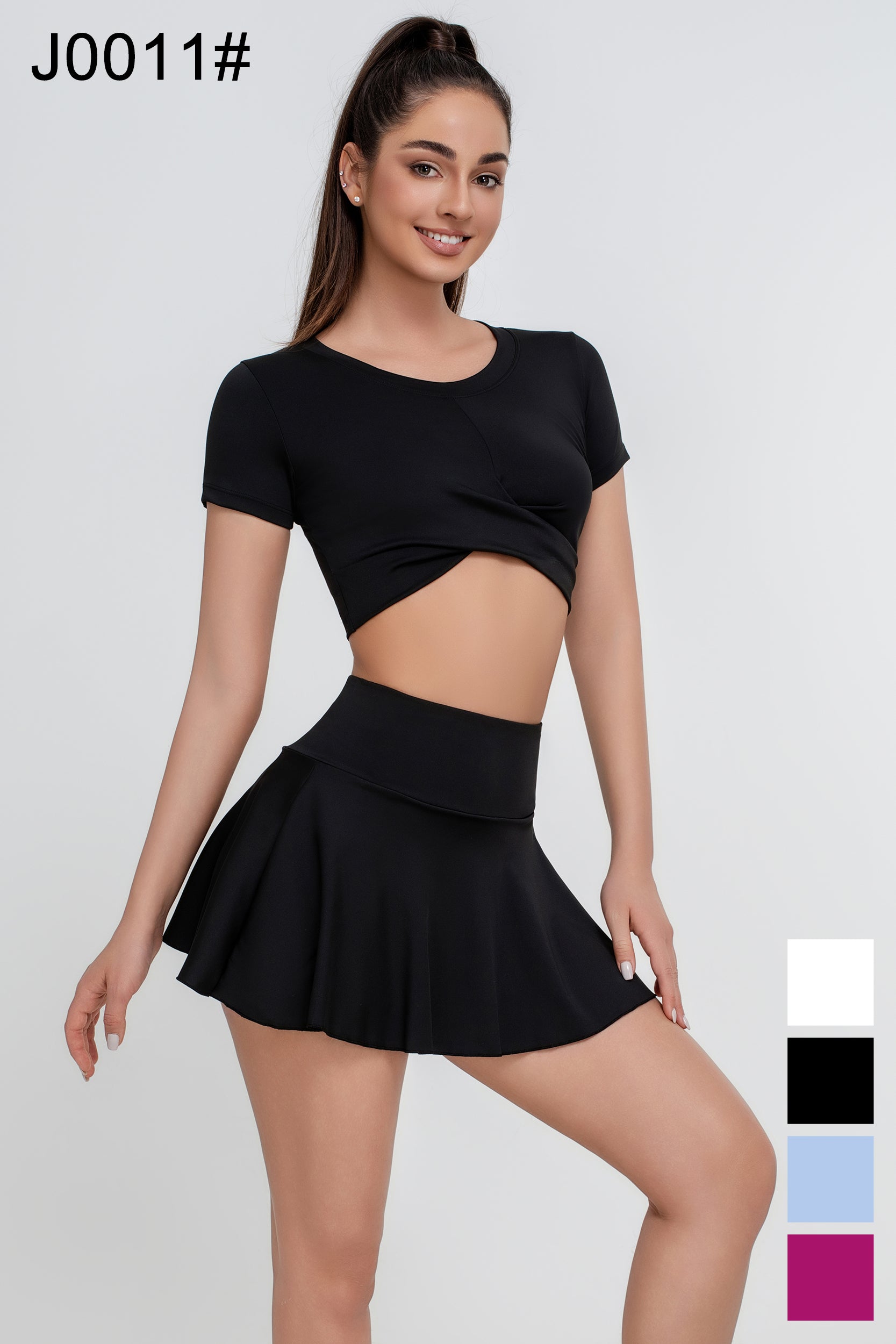 Conjunto de dos piezas de falda plisada cruzada de color liso para mujer - Jeleey
