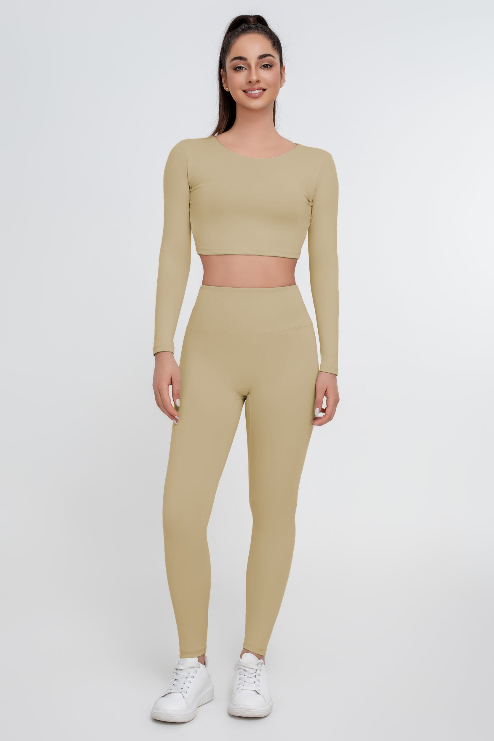 Traje deportivo de yoga sin espalda de color sólido para mujer - Jeleey