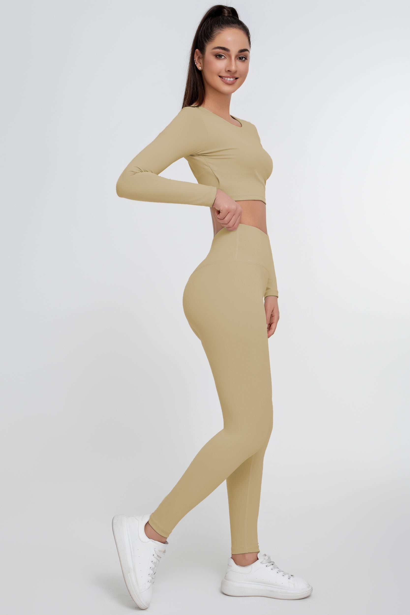 Traje deportivo de yoga sin espalda de color sólido para mujer - Jeleey