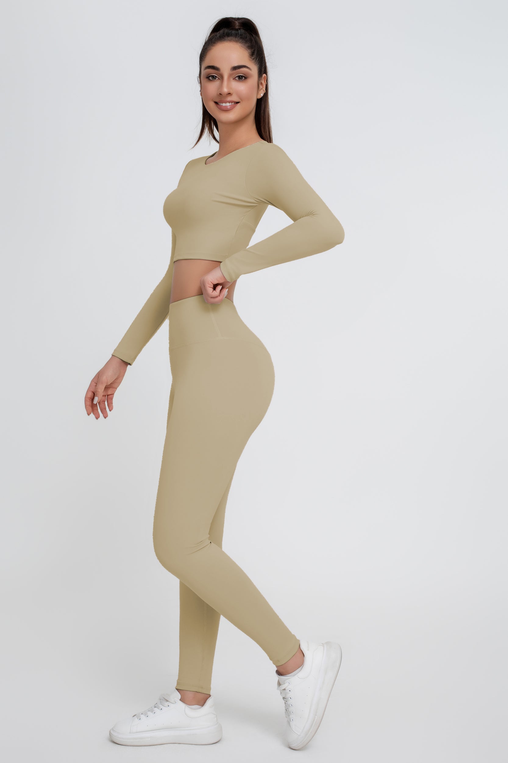 Traje deportivo de yoga sin espalda de color sólido para mujer - Jeleey
