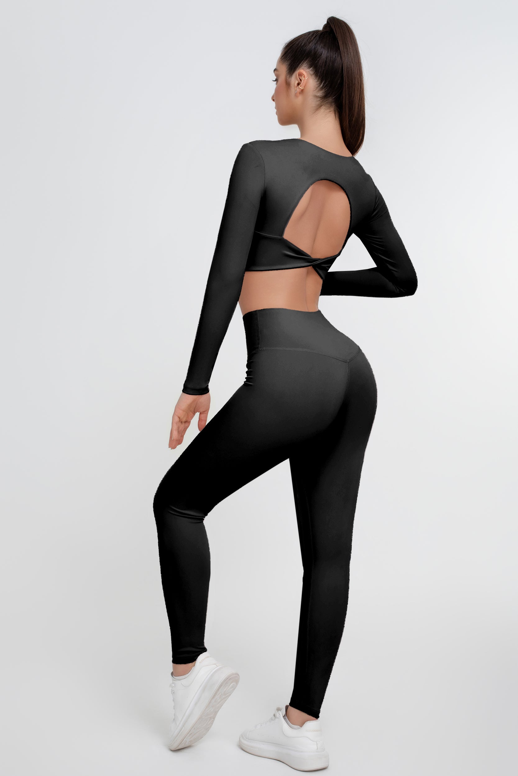 Traje deportivo de yoga sin espalda de color sólido para mujer - Jeleey
