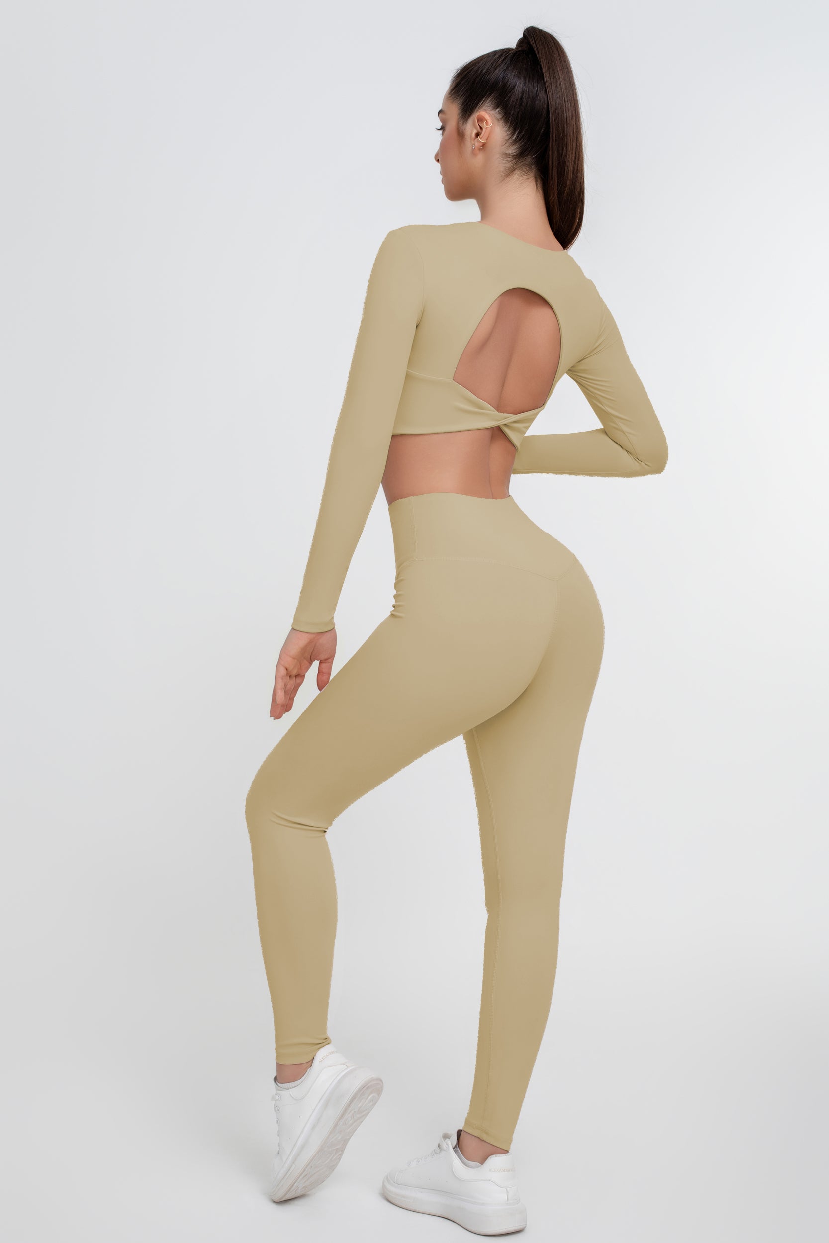 Traje deportivo de yoga sin espalda de color sólido para mujer - Jeleey