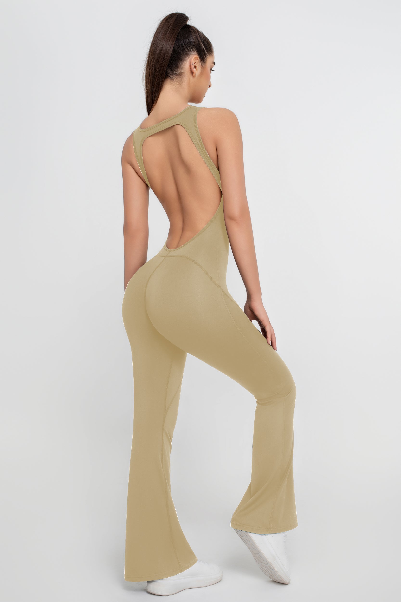Mono ajustado elástico con espalda hermosa de color sólido para mujer - Jeleey