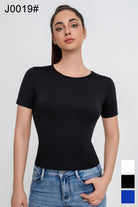 Camiseta ajustada de cuello en U de color liso para mujer - Jeleey