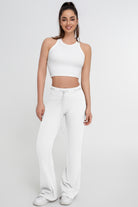 Pantalones acampanados ajustados con cordones y cintura alta de color liso para mujer - Jeleey