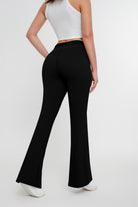Pantalones acampanados ajustados con cordones y cintura alta de color liso para mujer - Jeleey
