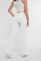 Pantalones acampanados ajustados con cordones y cintura alta de color liso para mujer - Jeleey
