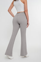 Pantalones acampanados ajustados con cordones y cintura alta de color liso para mujer - Jeleey