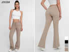 Pantalones acampanados ajustados con cordones y cintura alta de color liso para mujer - Jeleey
