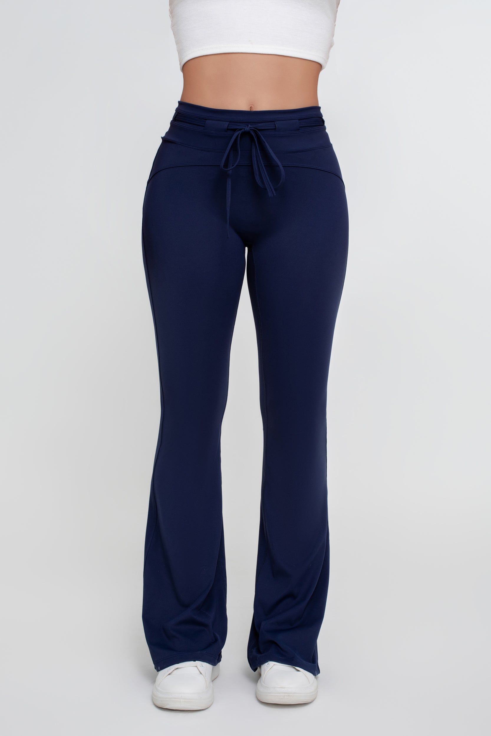 Pantalones acampanados elásticos de cintura alta con lazo en la espalda y control de abdomen para mujer - Jeleey