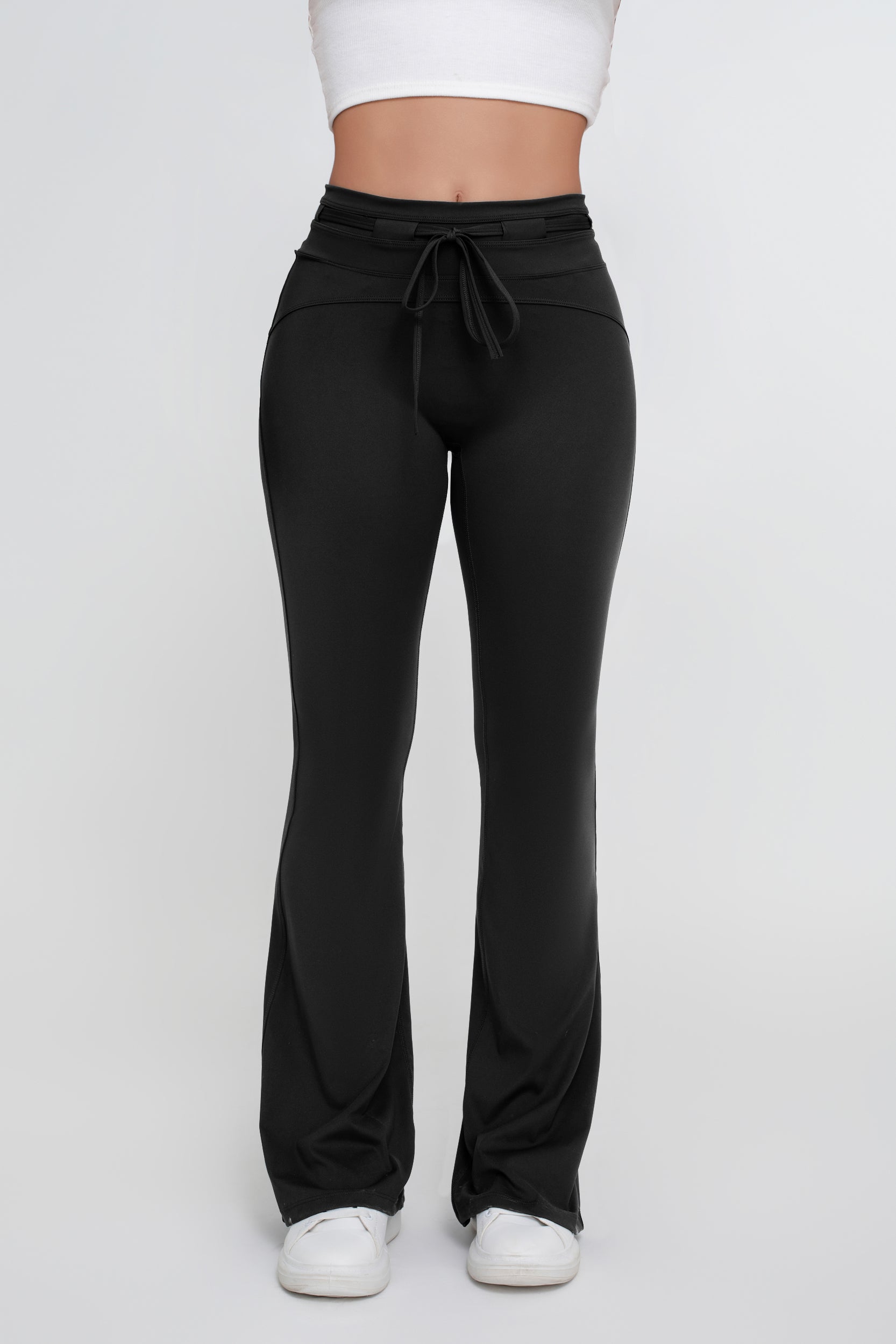 Pantalones acampanados elásticos de cintura alta con lazo en la espalda y control de abdomen para mujer - Jeleey
