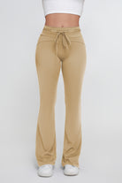 Pantalones acampanados elásticos de cintura alta con lazo en la espalda y control de abdomen para mujer - Jeleey