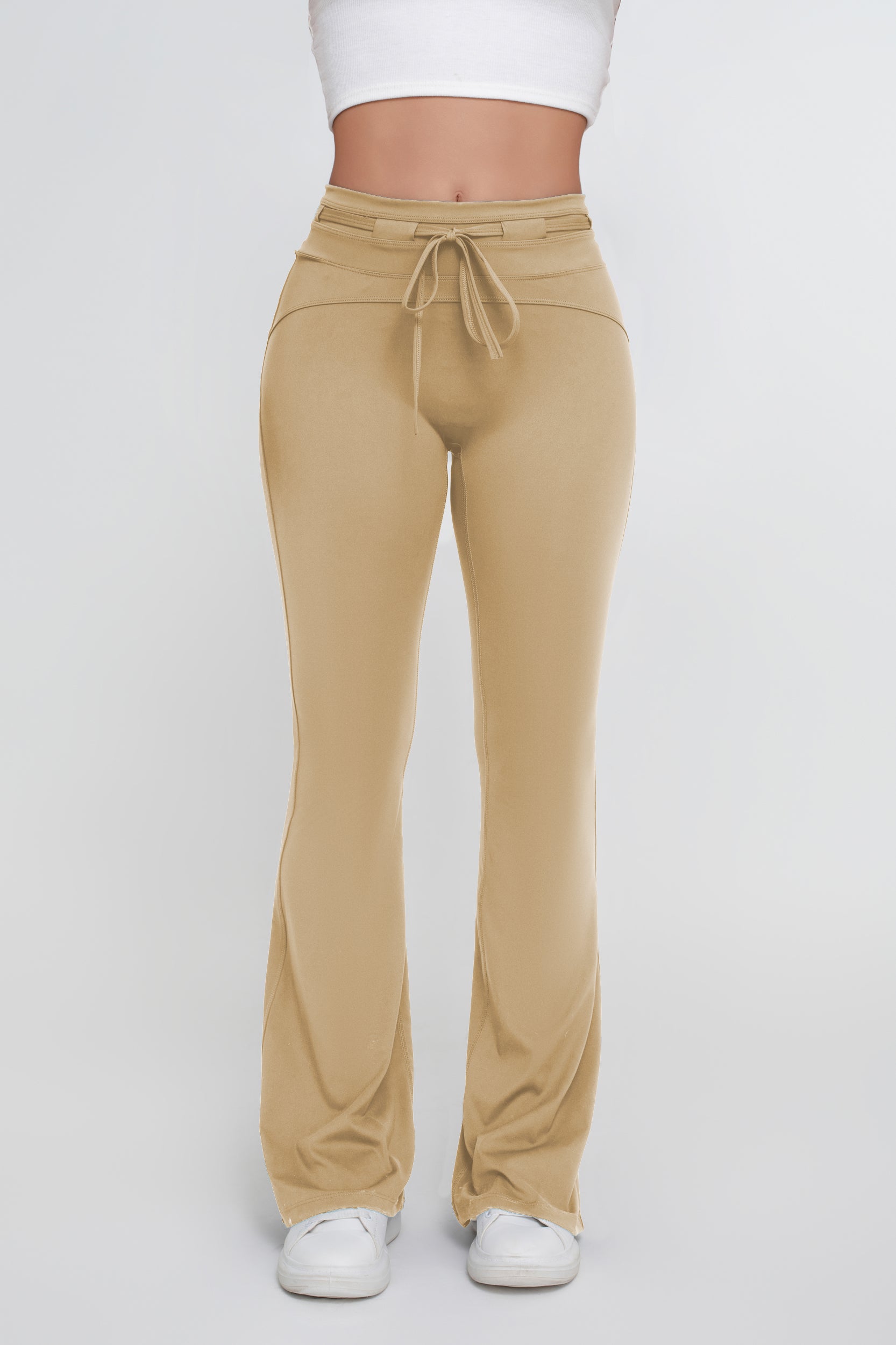 Pantalones acampanados elásticos de cintura alta con lazo en la espalda y control de abdomen para mujer - Jeleey