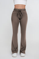 Pantalones acampanados elásticos de cintura alta con lazo en la espalda y control de abdomen para mujer - Jeleey