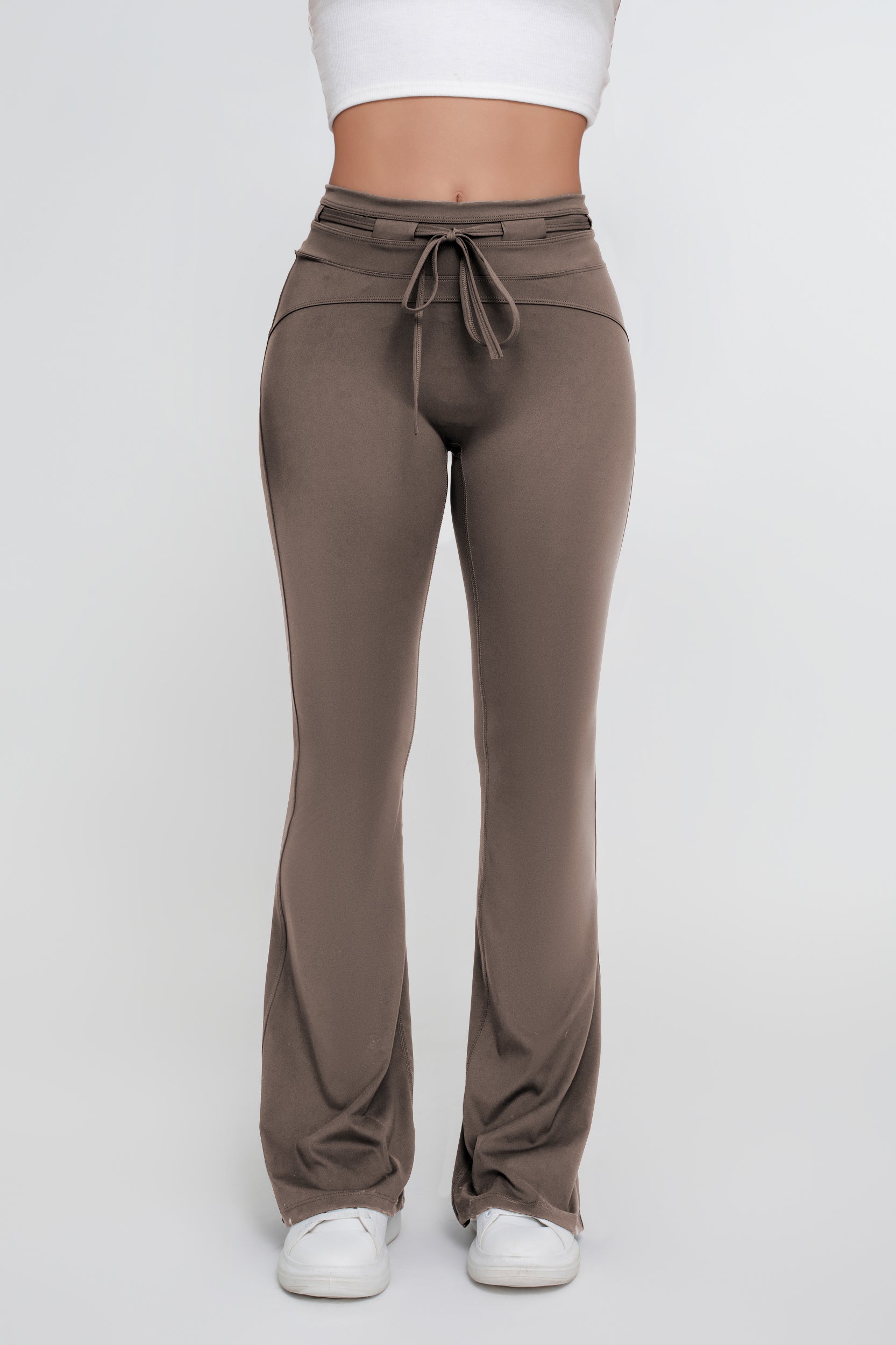 Pantalones acampanados elásticos de cintura alta con lazo en la espalda y control de abdomen para mujer - Jeleey