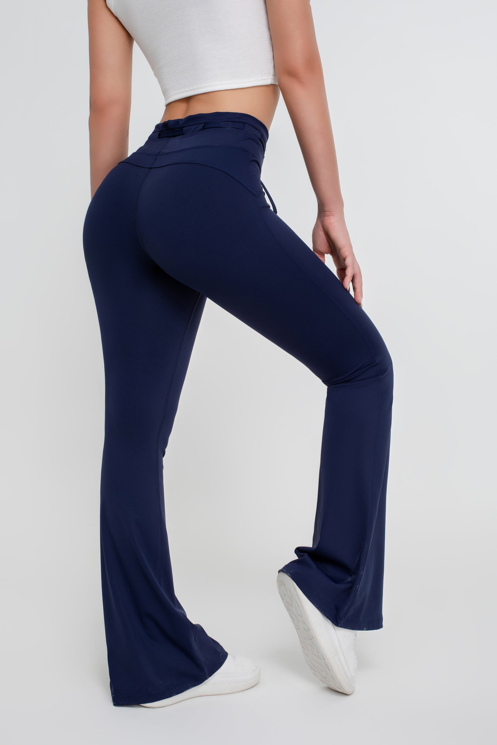Pantalones acampanados elásticos de cintura alta con lazo en la espalda y control de abdomen para mujer - Jeleey