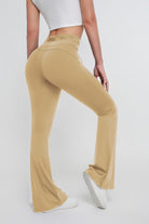 Pantalones acampanados elásticos de cintura alta con lazo en la espalda y control de abdomen para mujer - Jeleey