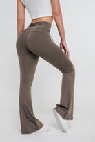 Pantalones acampanados elásticos de cintura alta con lazo en la espalda y control de abdomen para mujer - Jeleey
