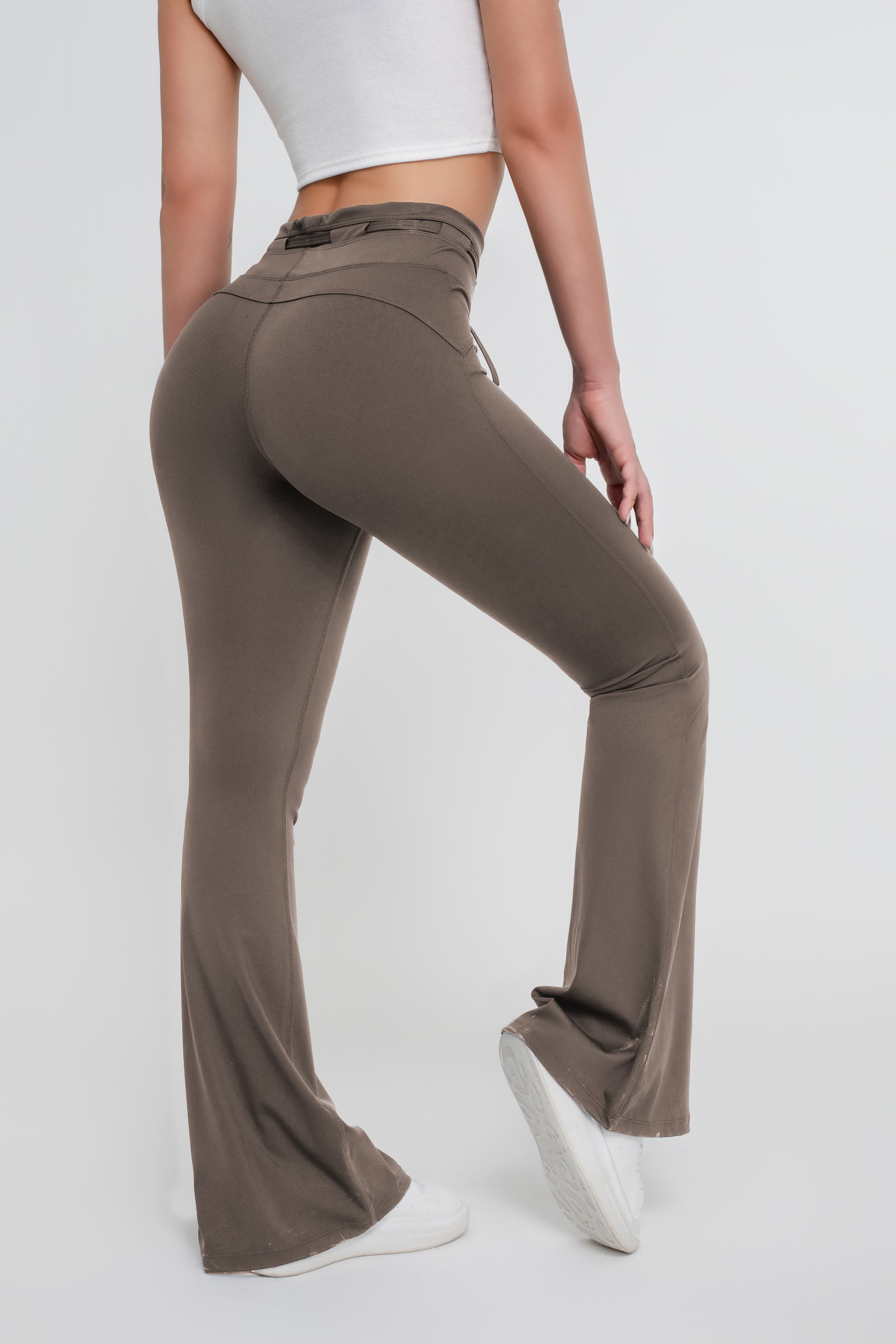 Pantalones acampanados elásticos de cintura alta con lazo en la espalda y control de abdomen para mujer - Jeleey