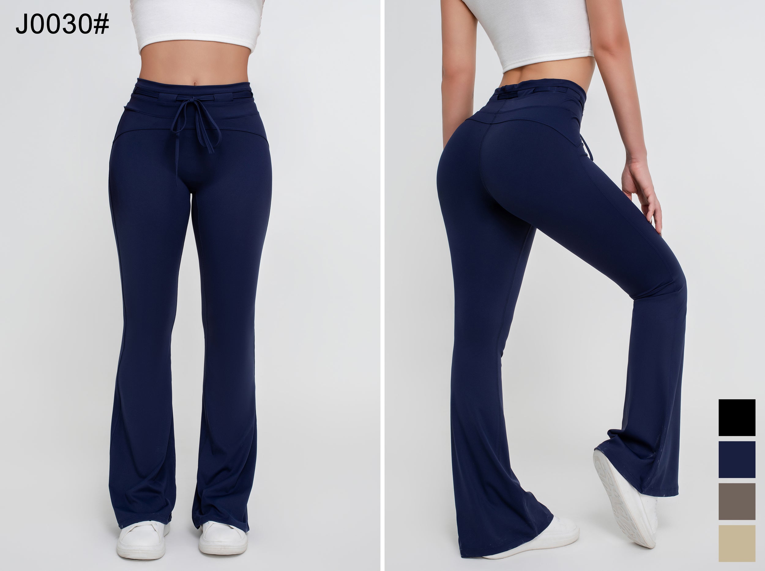 Pantalones acampanados elásticos de cintura alta con lazo en la espalda y control de abdomen para mujer - Jeleey