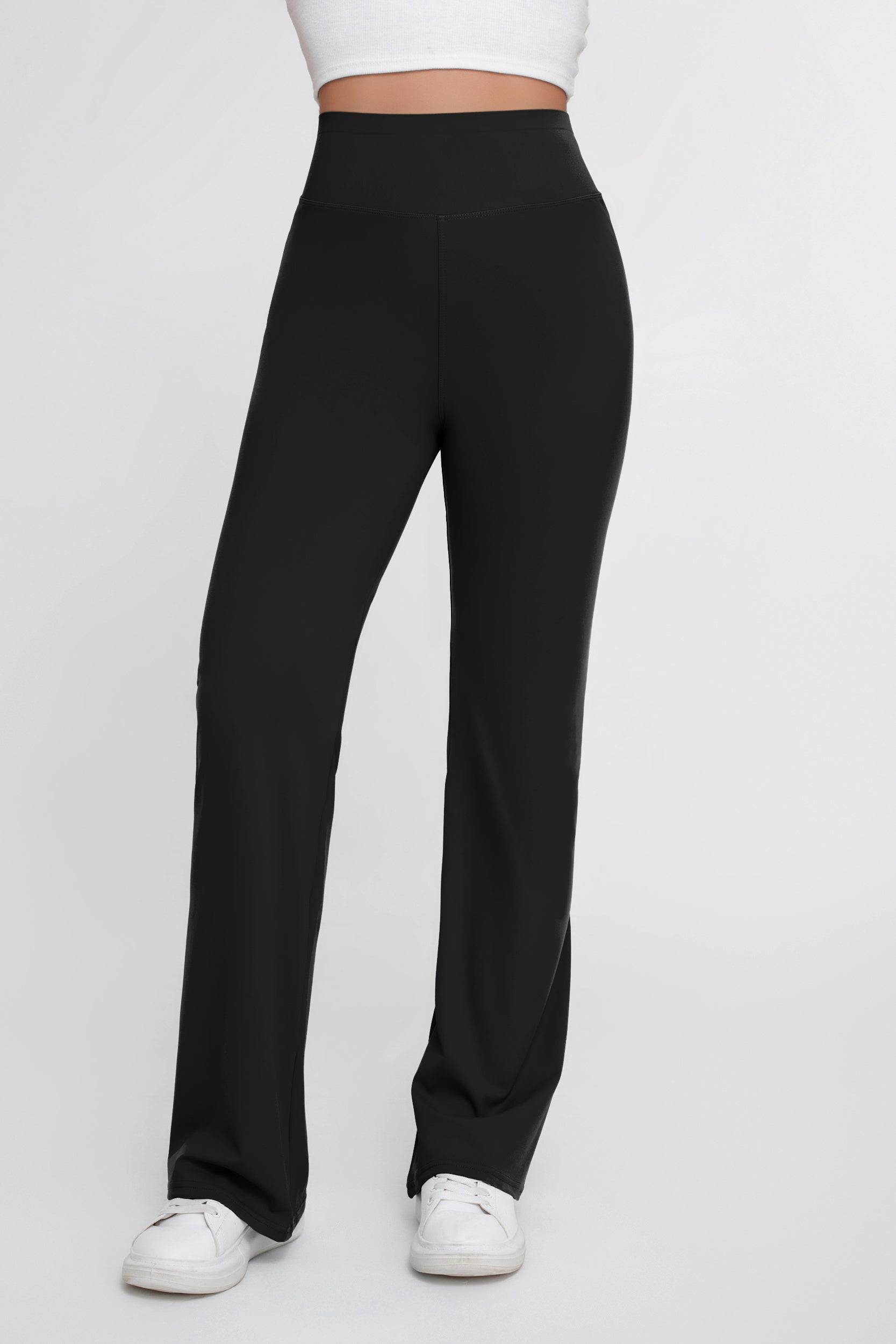 Pantalones de yoga deportivos de alta elasticidad de color sólido para mujer, pantalones acampanados - Jeleey