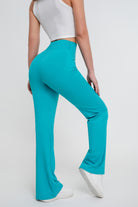 Pantalones de yoga deportivos de alta elasticidad de color sólido para mujer, pantalones acampanados - Jeleey