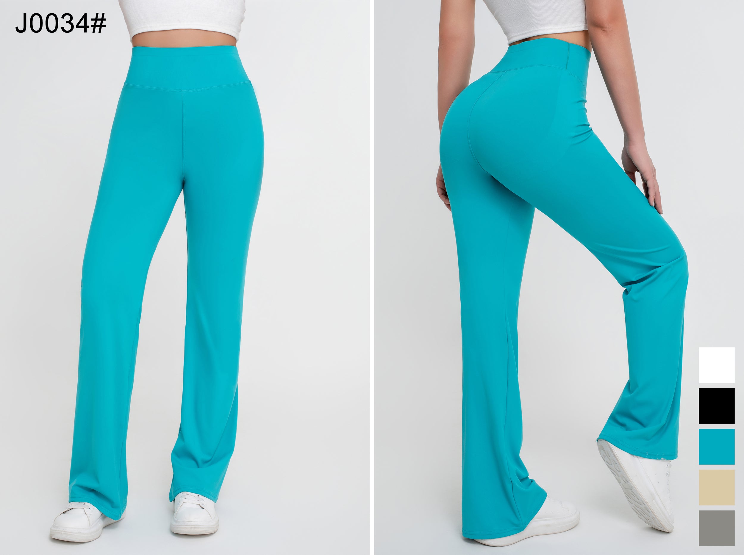 Pantalones de yoga deportivos de alta elasticidad de color sólido para mujer, pantalones acampanados - Jeleey