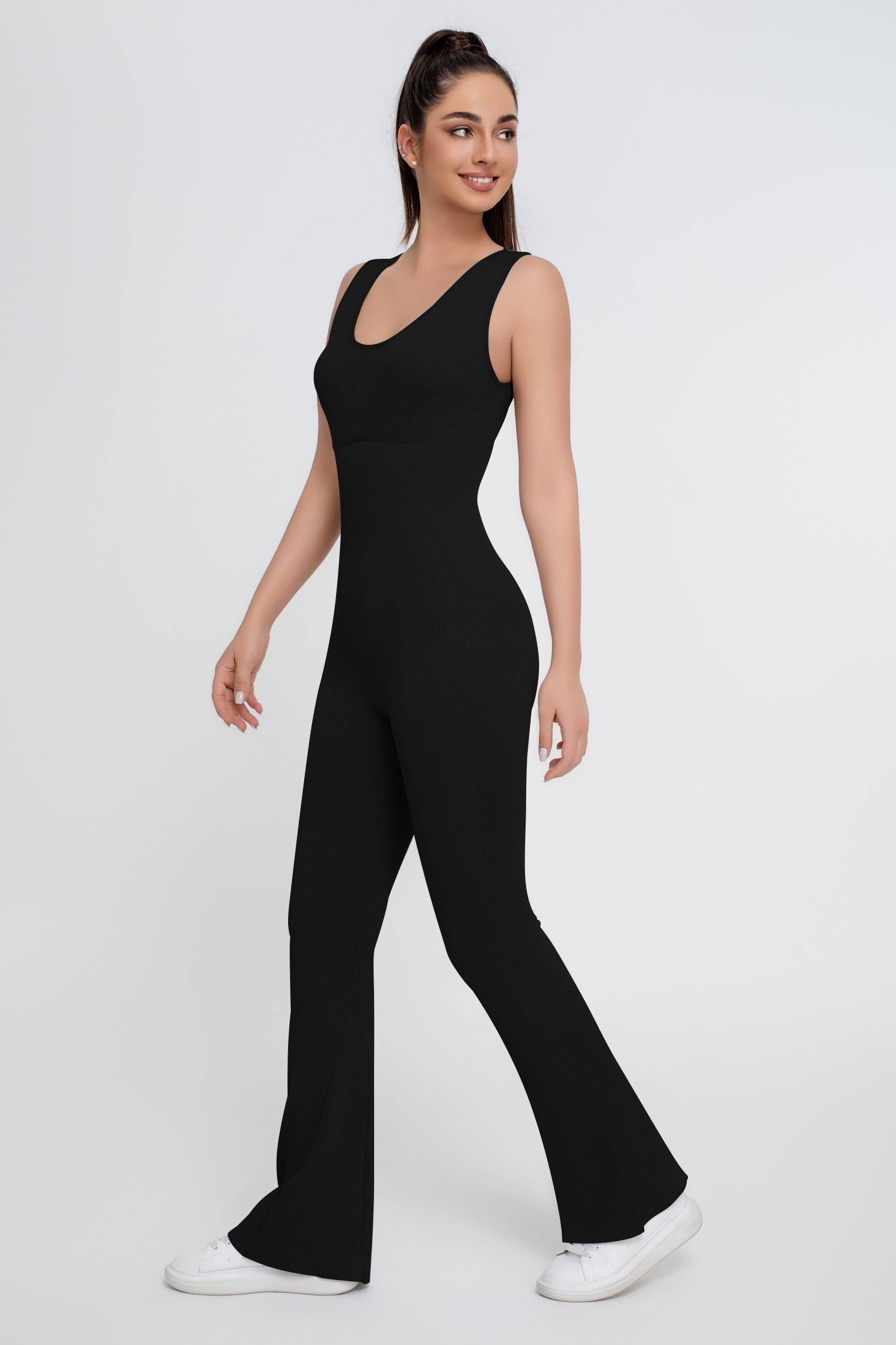 Mono de yoga elástico alto con espalda hermosa de color sólido para mujer - Jeleey