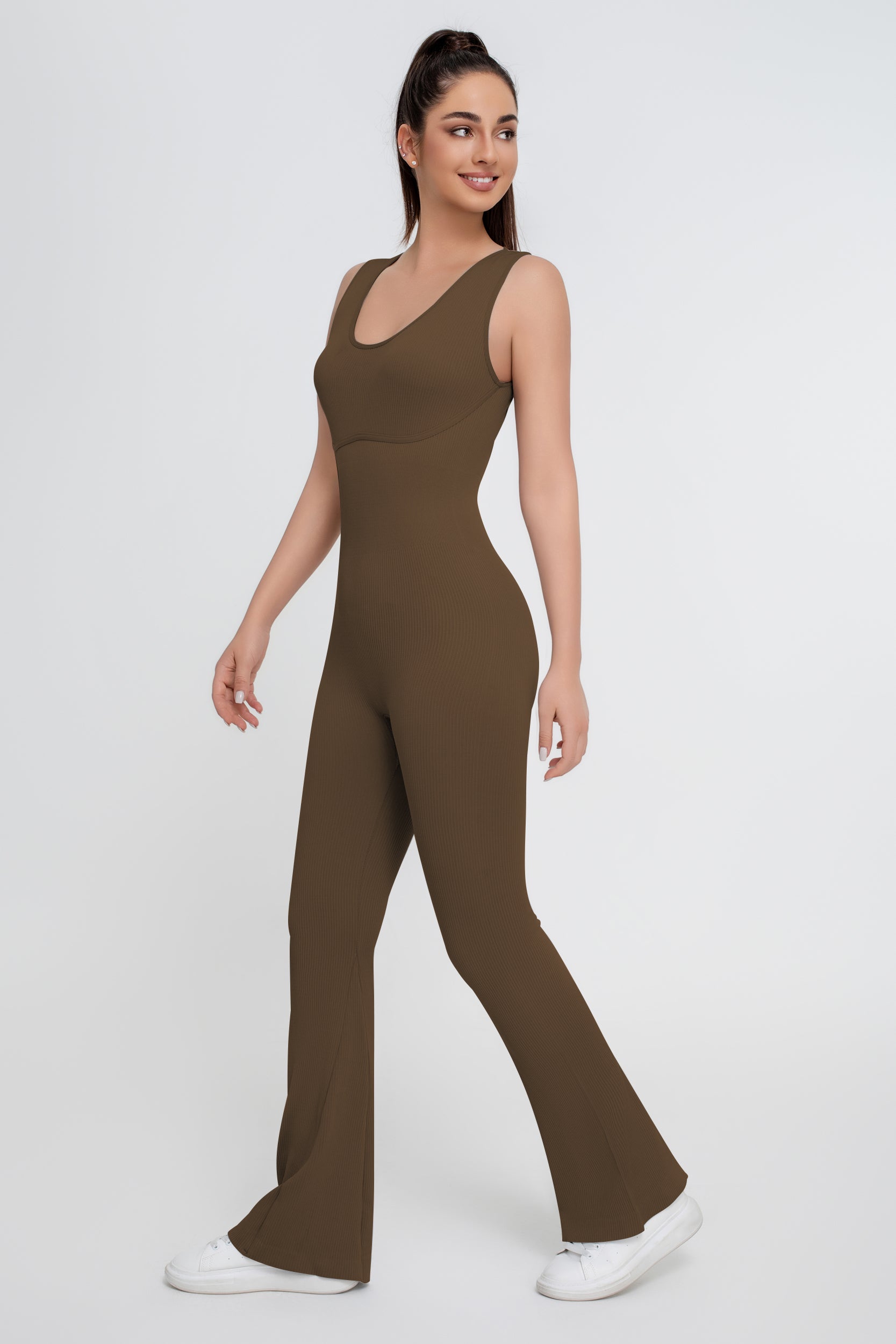 Mono de yoga elástico alto con espalda hermosa de color sólido para mujer - Jeleey