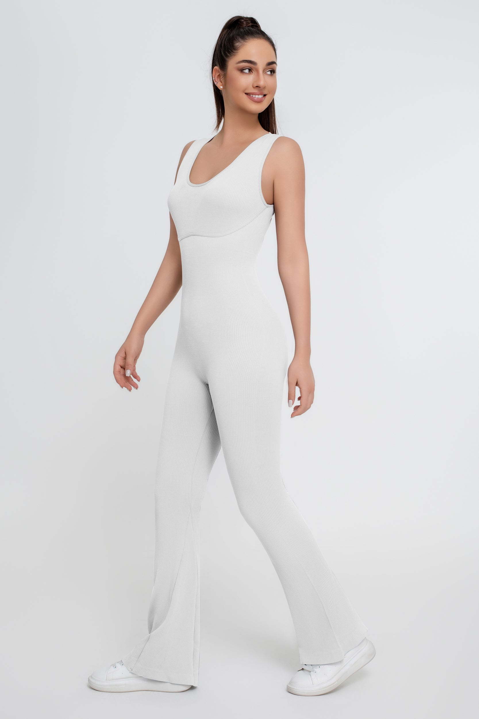 Mono de yoga elástico alto con espalda hermosa de color sólido para mujer - Jeleey