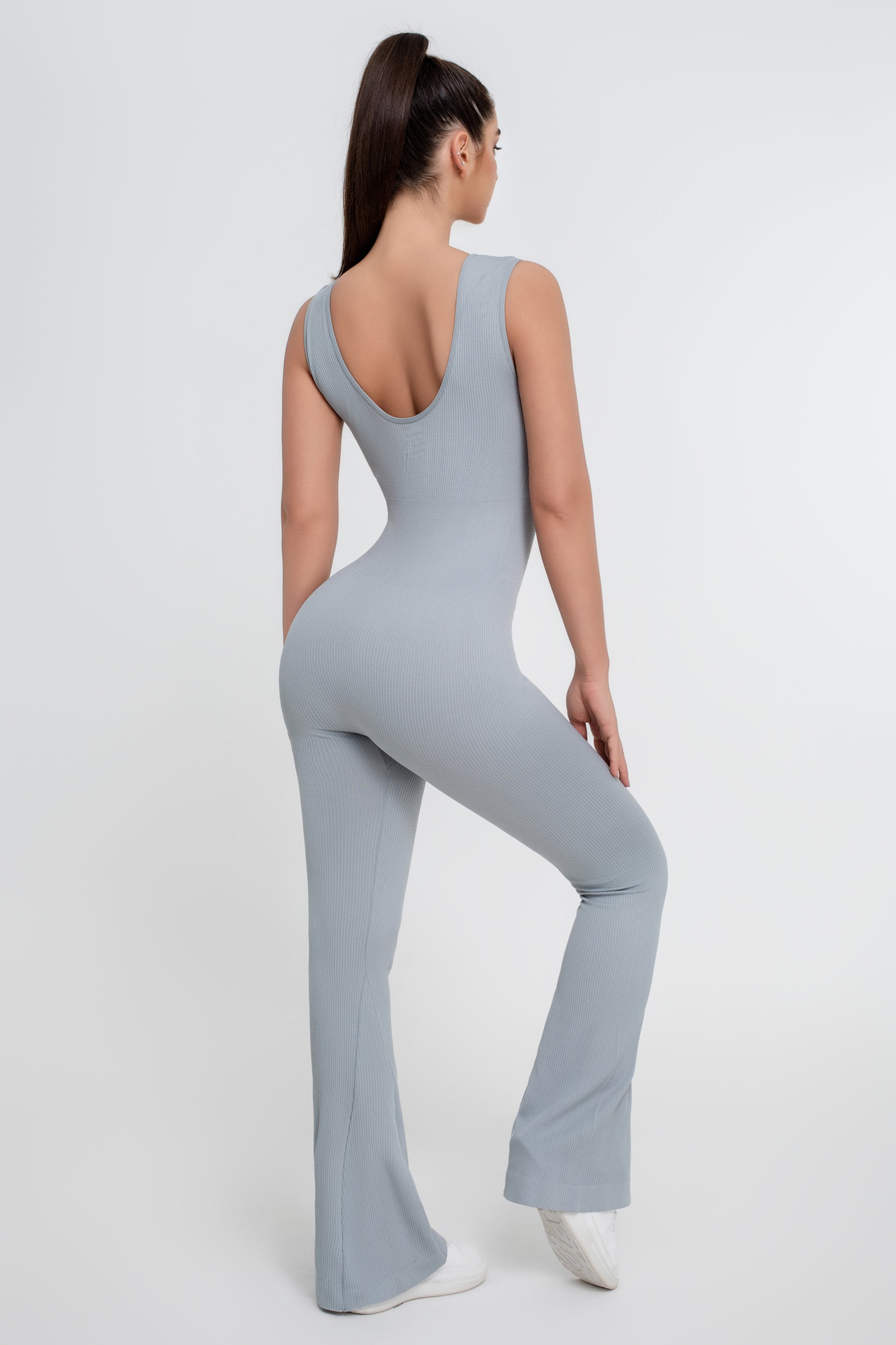 Mono de yoga elástico alto con espalda hermosa de color sólido para mujer - Jeleey