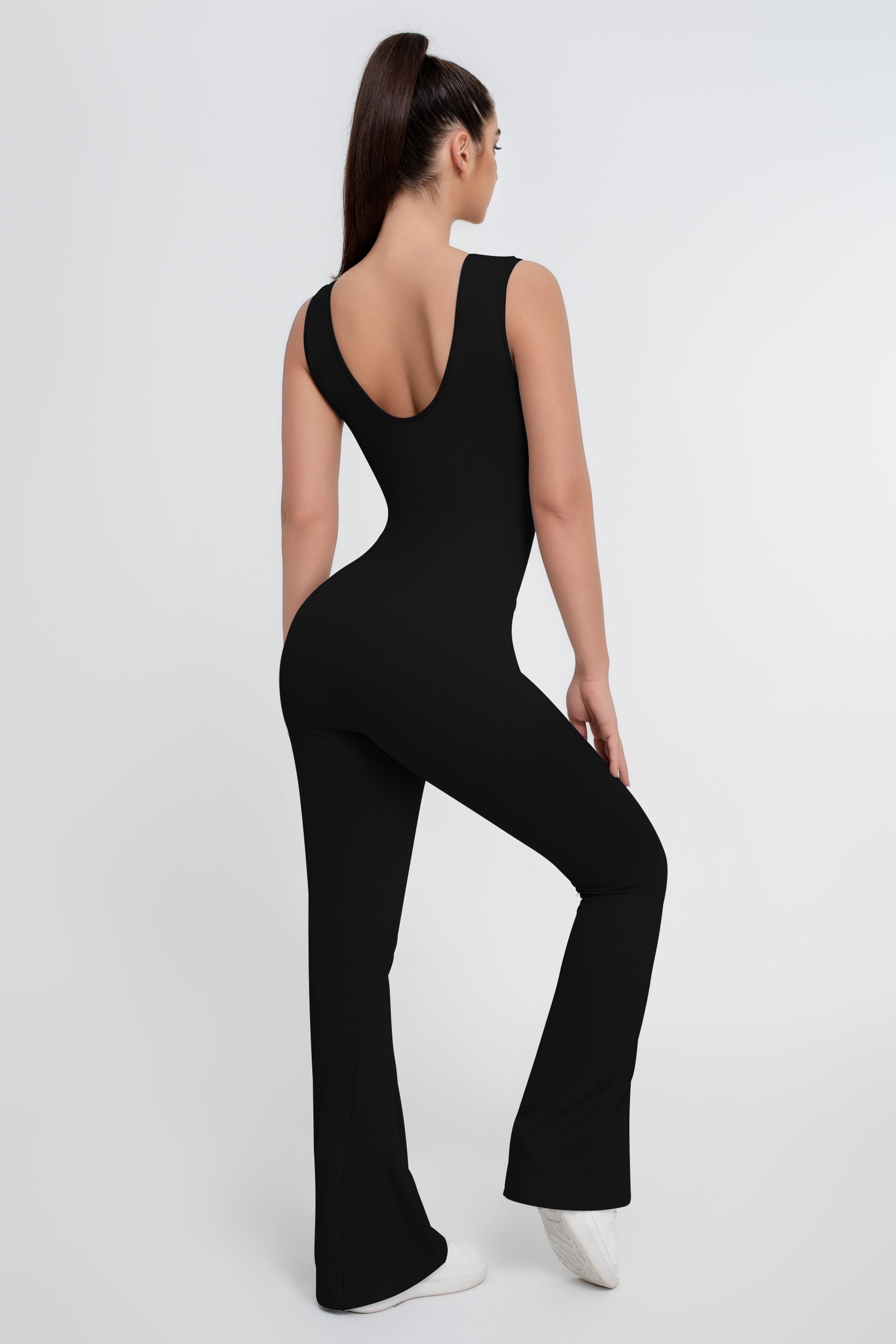 Mono de yoga elástico alto con espalda hermosa de color sólido para mujer - Jeleey