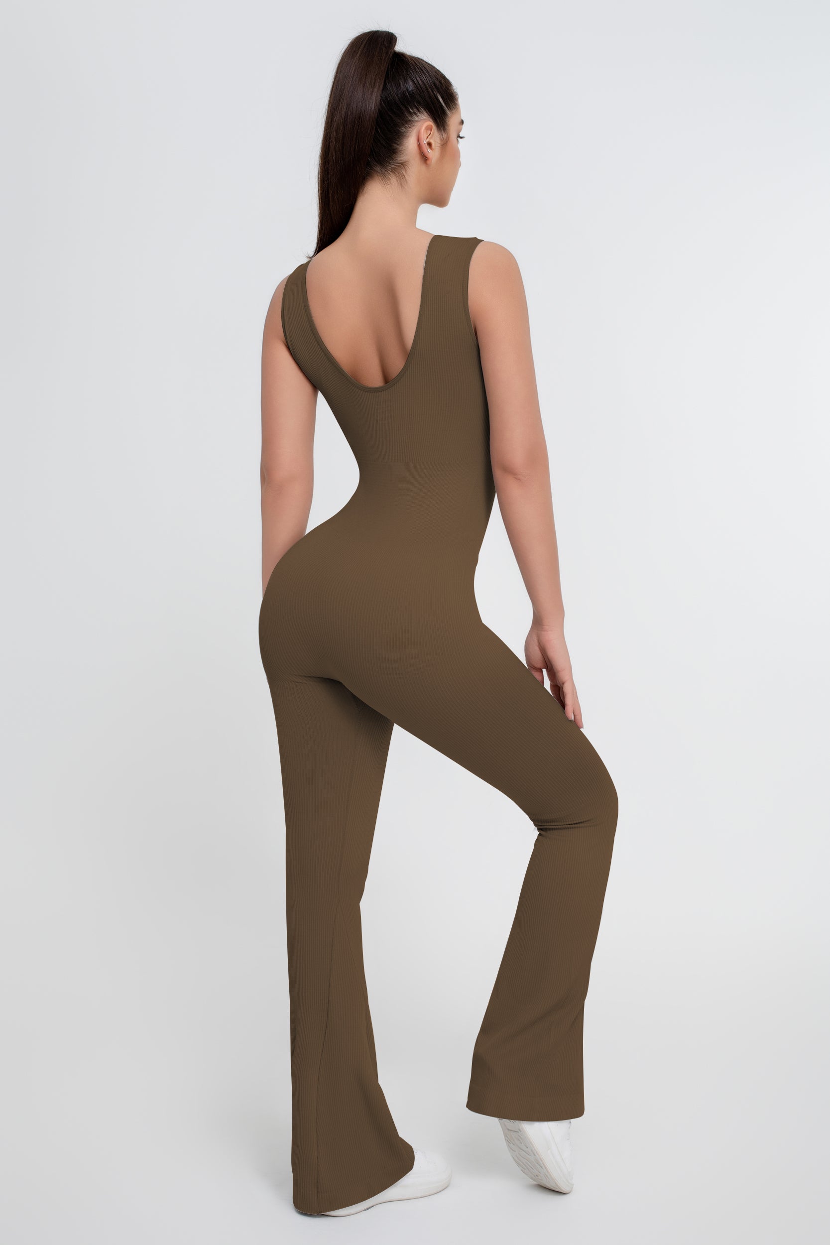 Mono de yoga elástico alto con espalda hermosa de color sólido para mujer - Jeleey