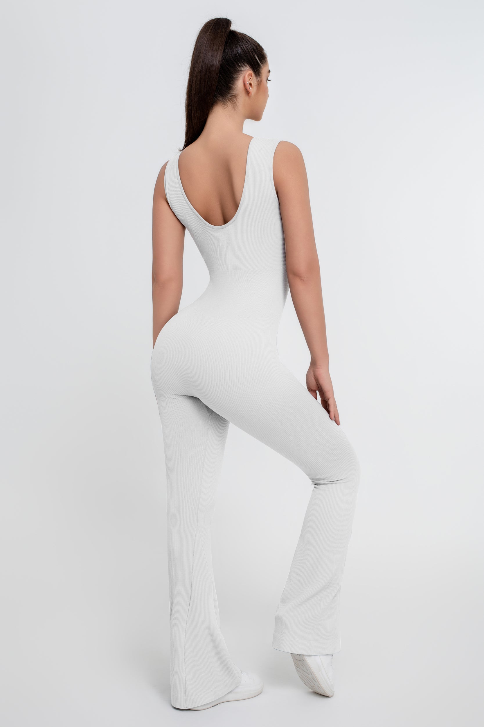 Mono de yoga elástico alto con espalda hermosa de color sólido para mujer - Jeleey