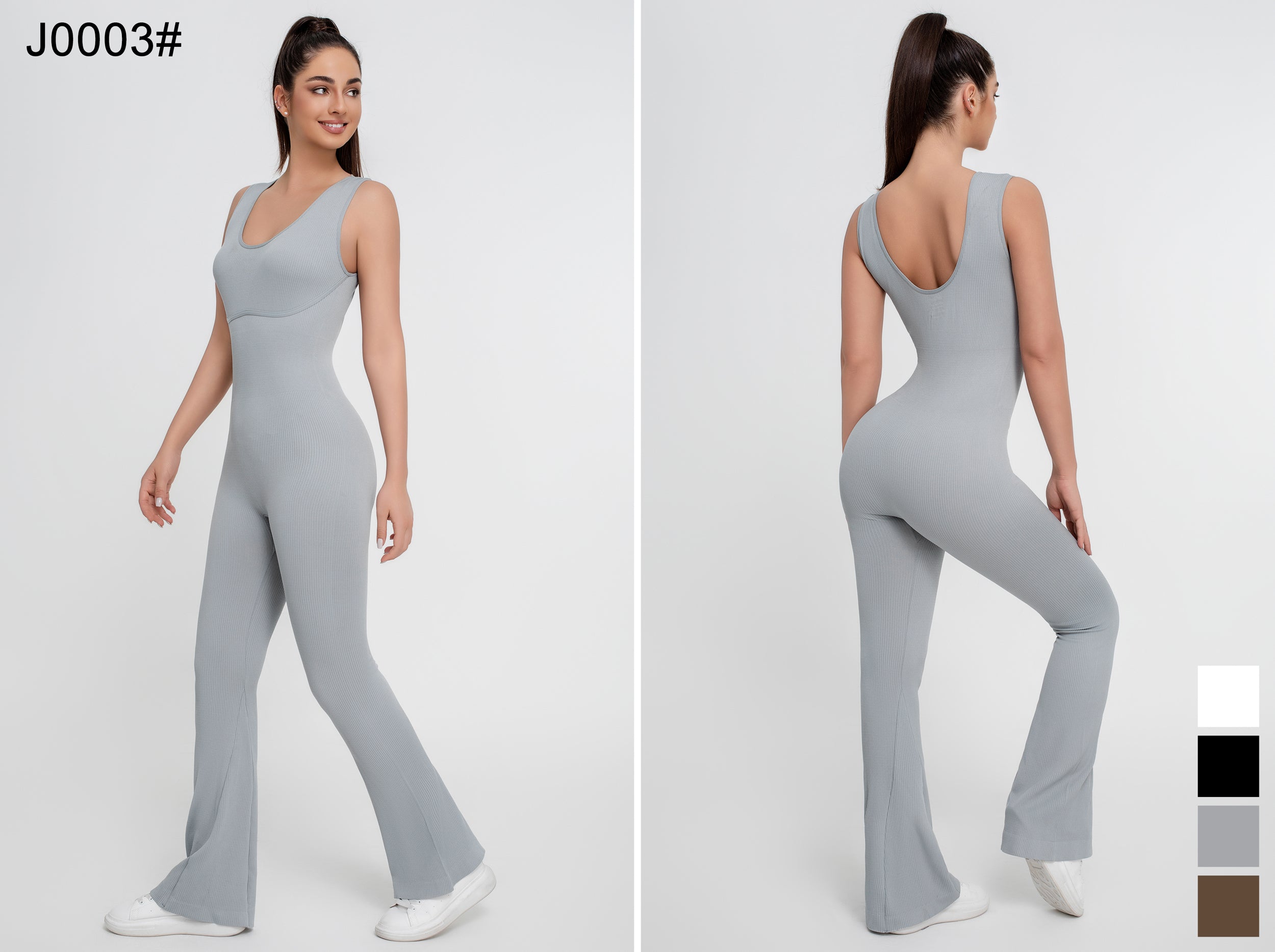 Mono de yoga elástico alto con espalda hermosa de color sólido para mujer - Jeleey