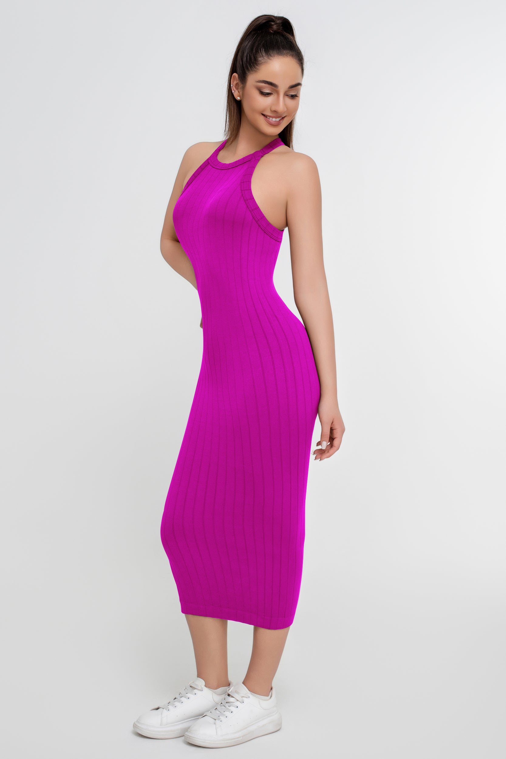 Vestido ajustado de color liso con tirantes de longitud media para mujer - Jeleey