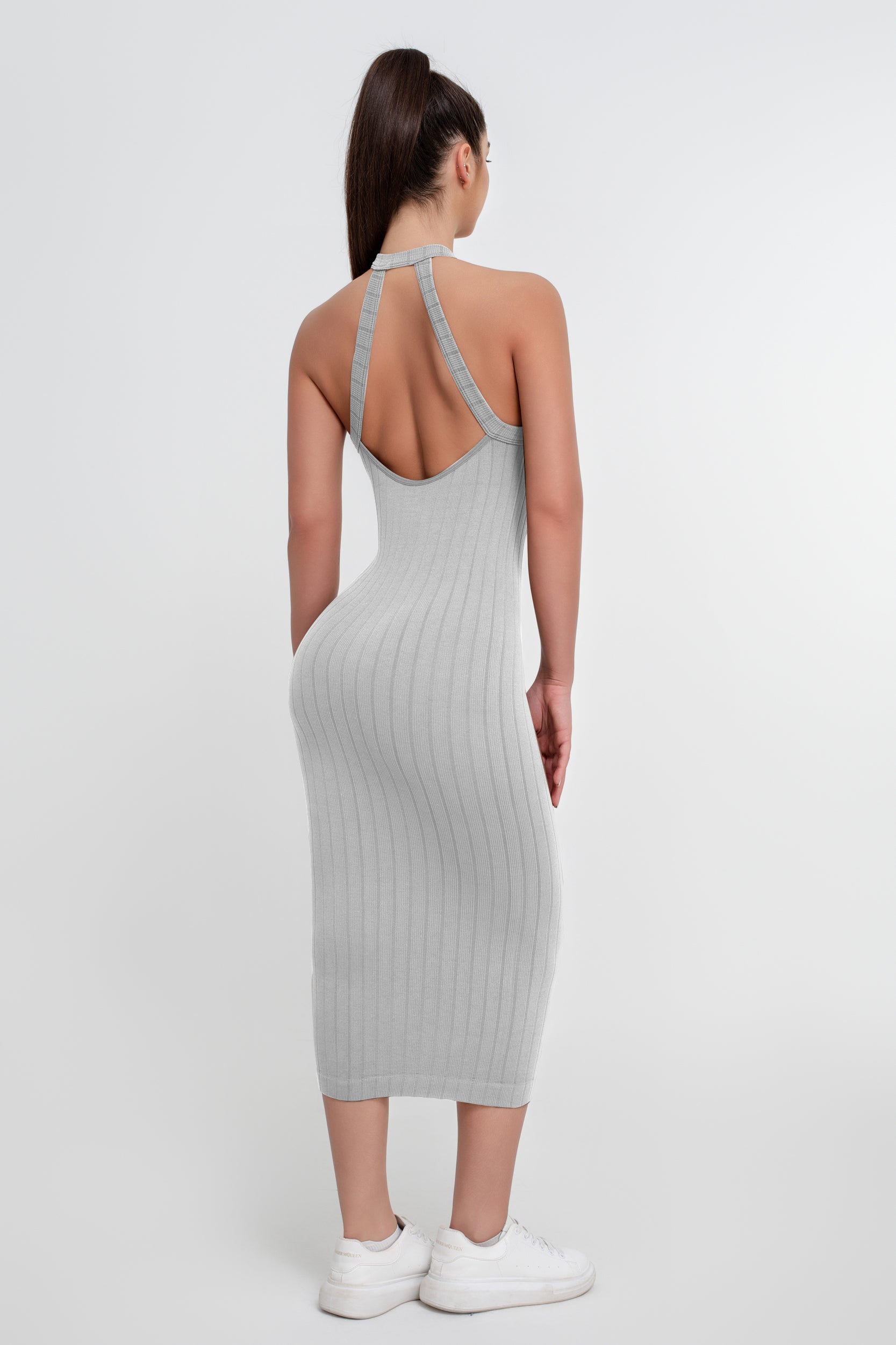 Vestido ajustado de color liso con tirantes de longitud media para mujer - Jeleey