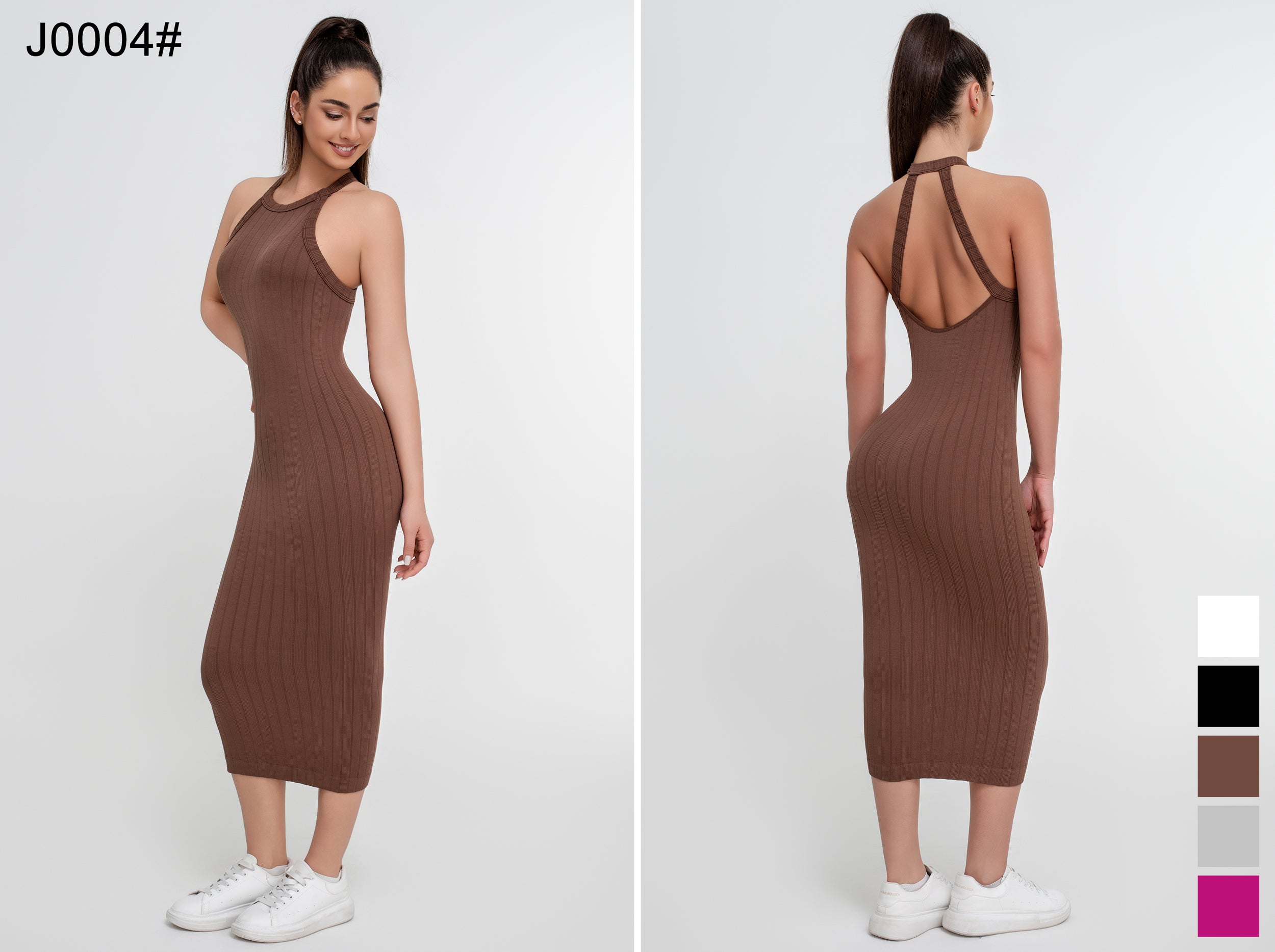 Vestido ajustado de color liso con tirantes de longitud media para mujer - Jeleey