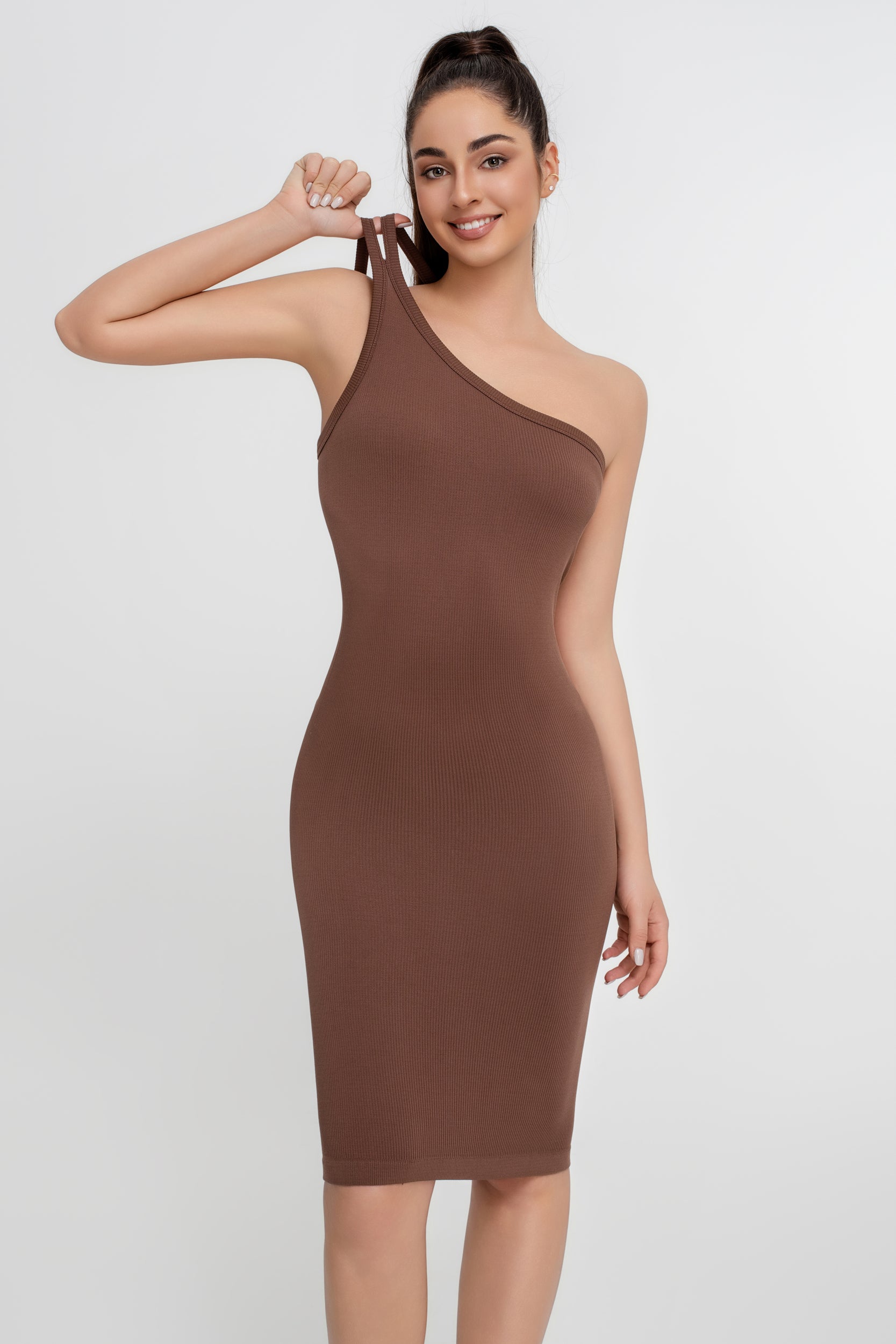 Vestido ajustado de color liso con tirantes de longitud media para mujer con espalda hermosa - Jeleey