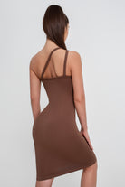 Vestido ajustado de color liso con tirantes de longitud media para mujer con espalda hermosa - Jeleey